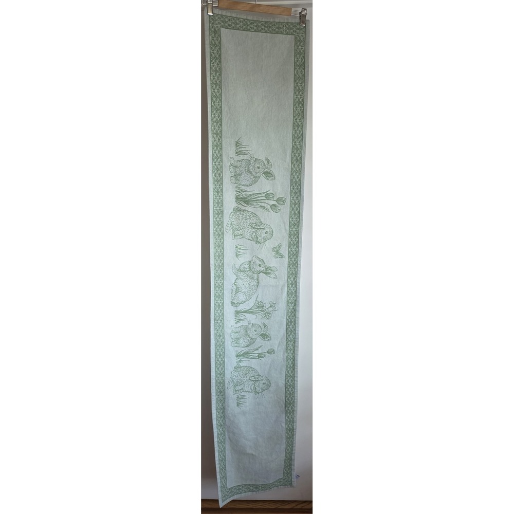 Shabby Chic Table Runner Green 100% Cotton 70in Rustic Farmhouse Rabbit Tulip